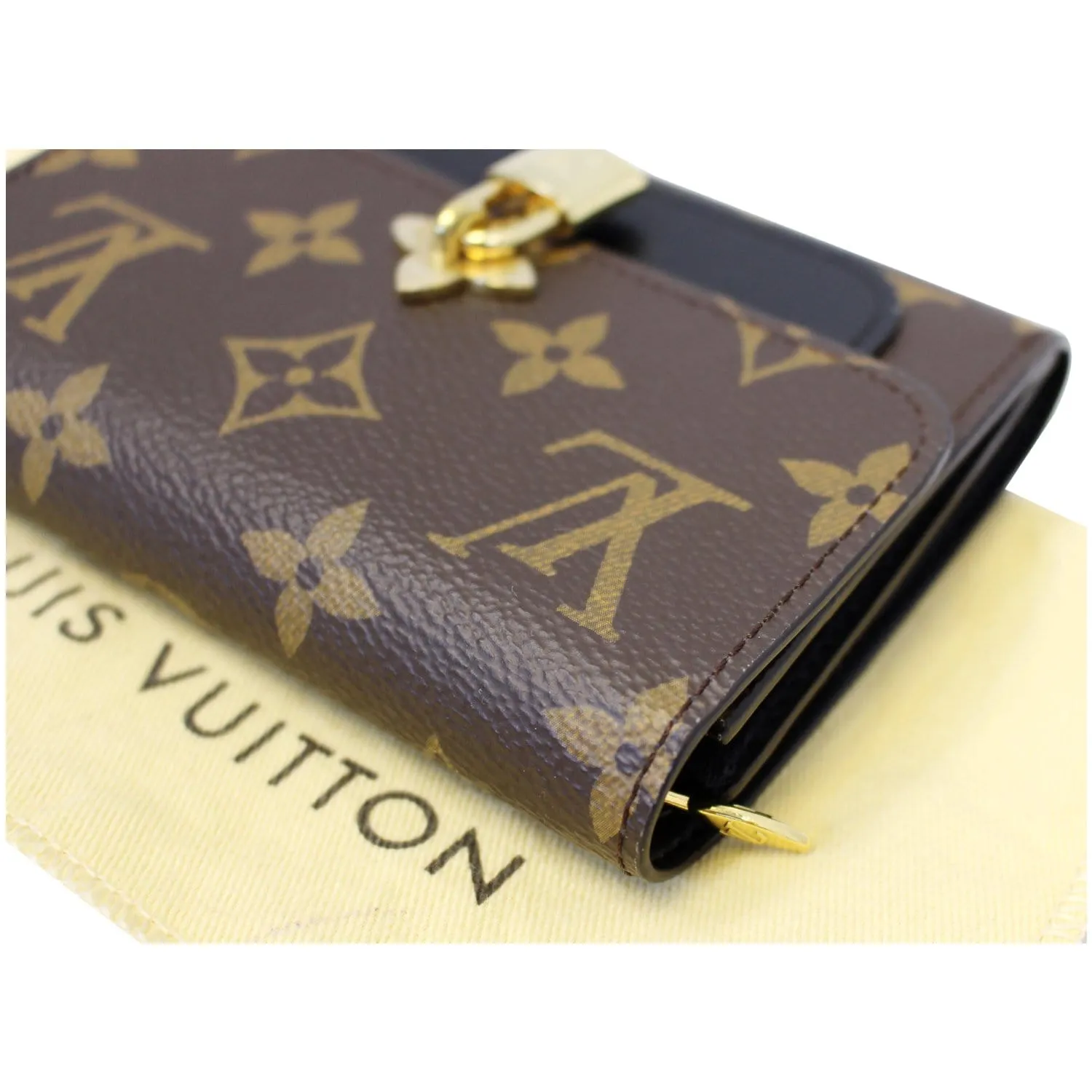 LOUIS VUITTON Flower Lock Monogram Canvas Compact Wallet Black