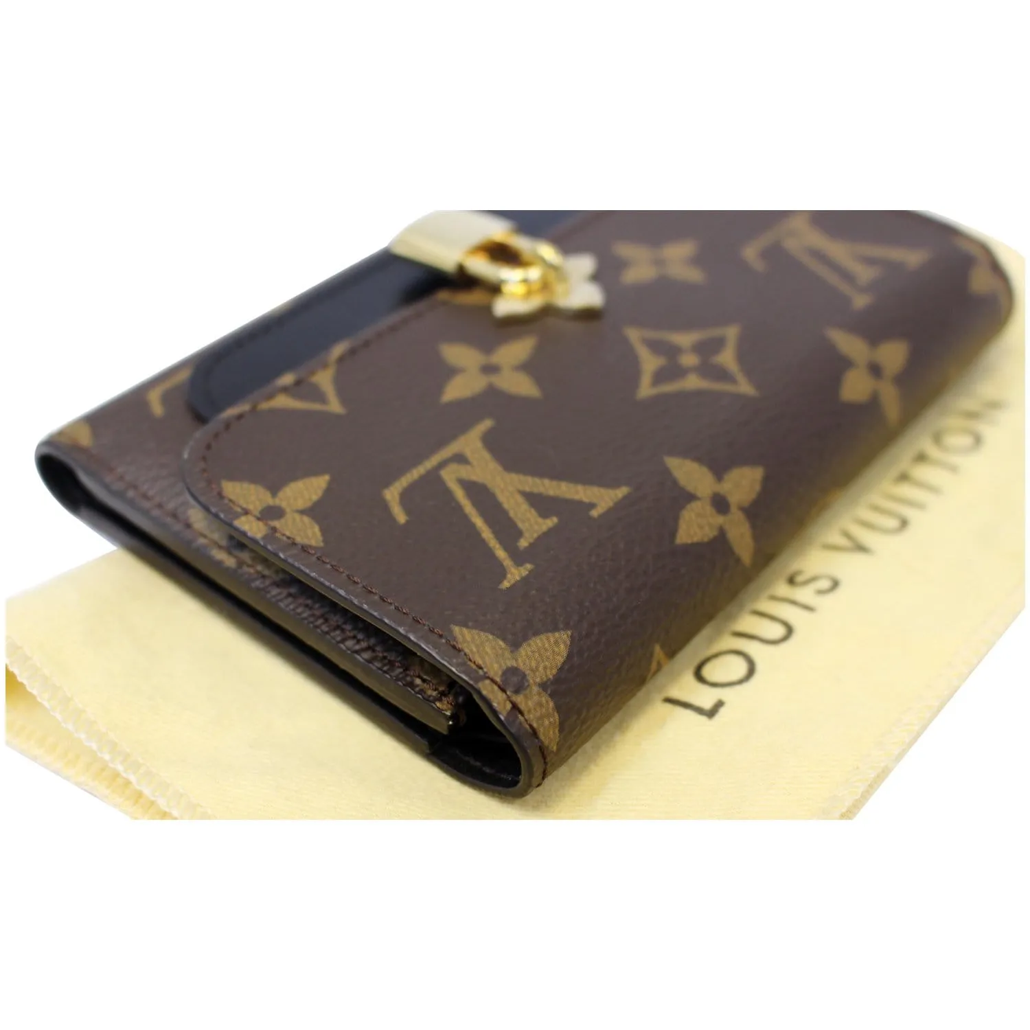 LOUIS VUITTON Flower Lock Monogram Canvas Compact Wallet Black