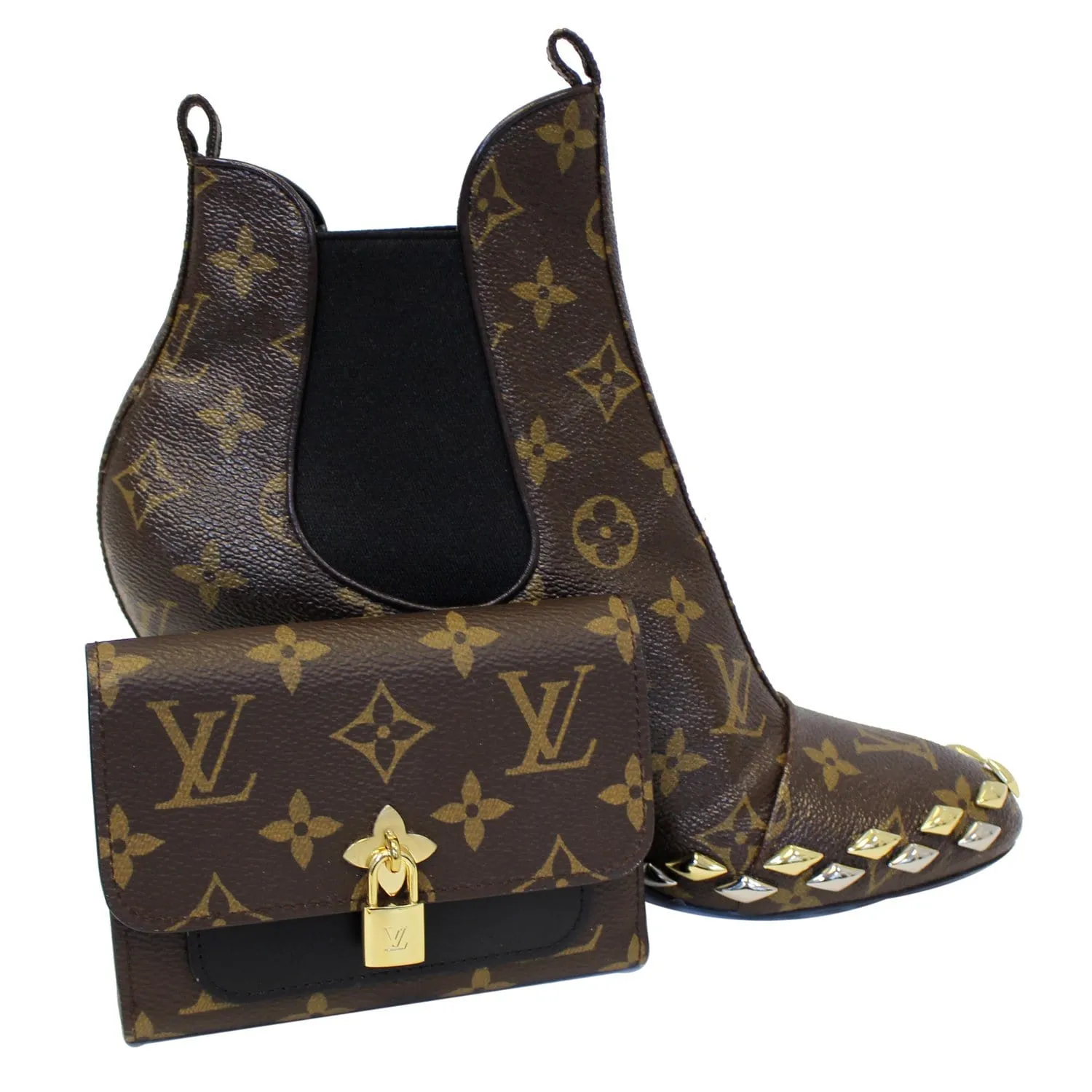 LOUIS VUITTON Flower Lock Monogram Canvas Compact Wallet Black