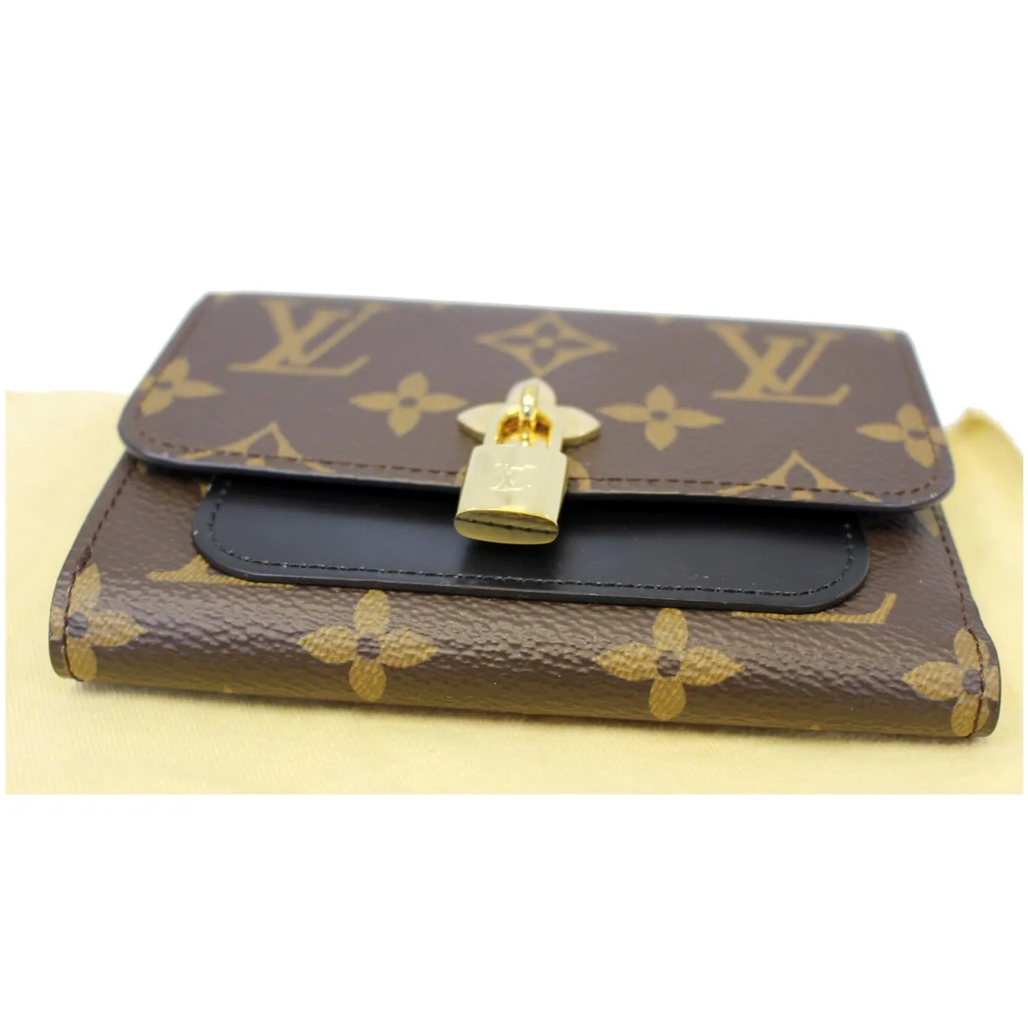 LOUIS VUITTON Flower Lock Monogram Canvas Compact Wallet Black