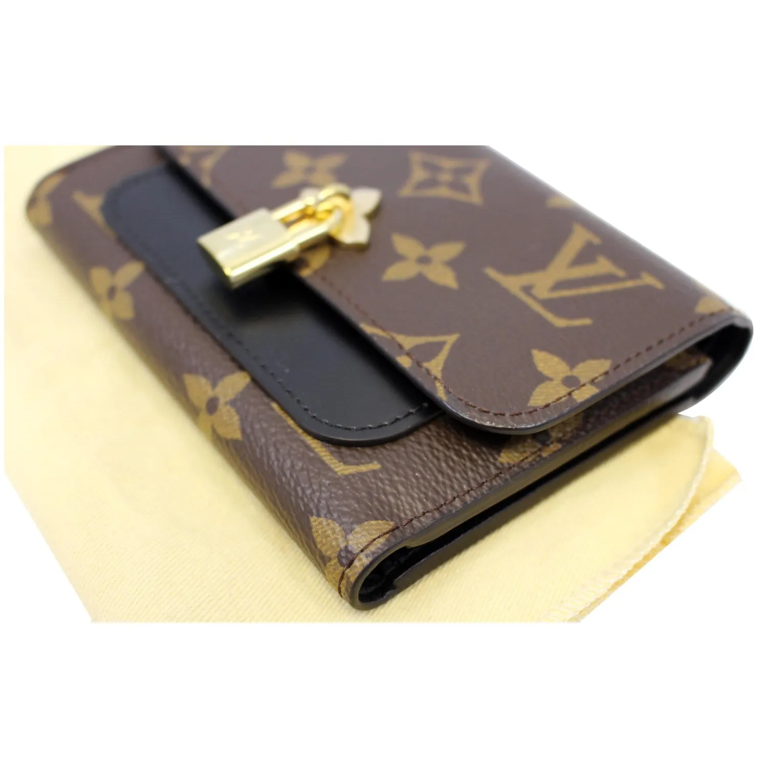 LOUIS VUITTON Flower Lock Monogram Canvas Compact Wallet Black