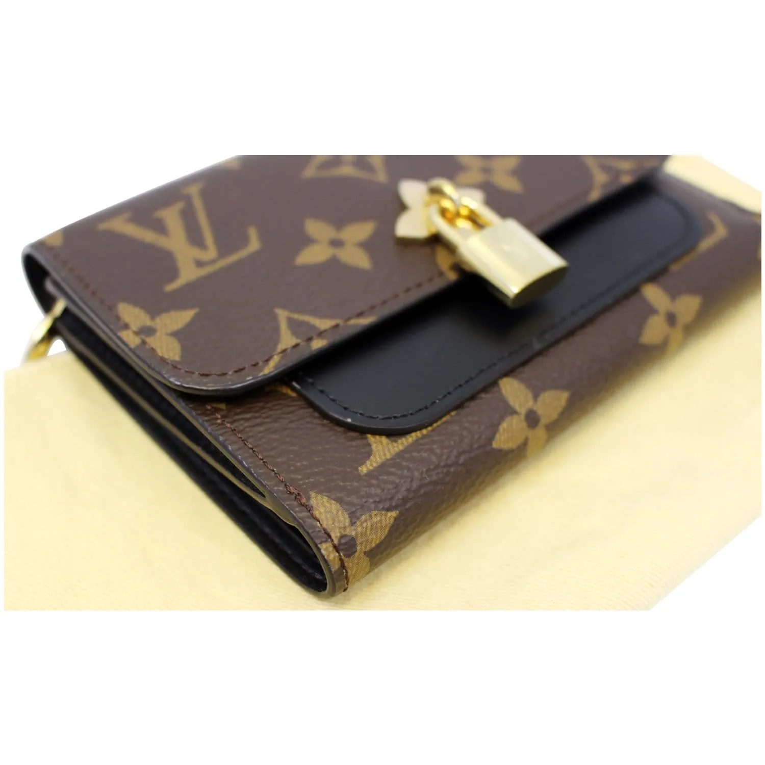 LOUIS VUITTON Flower Lock Monogram Canvas Compact Wallet Black