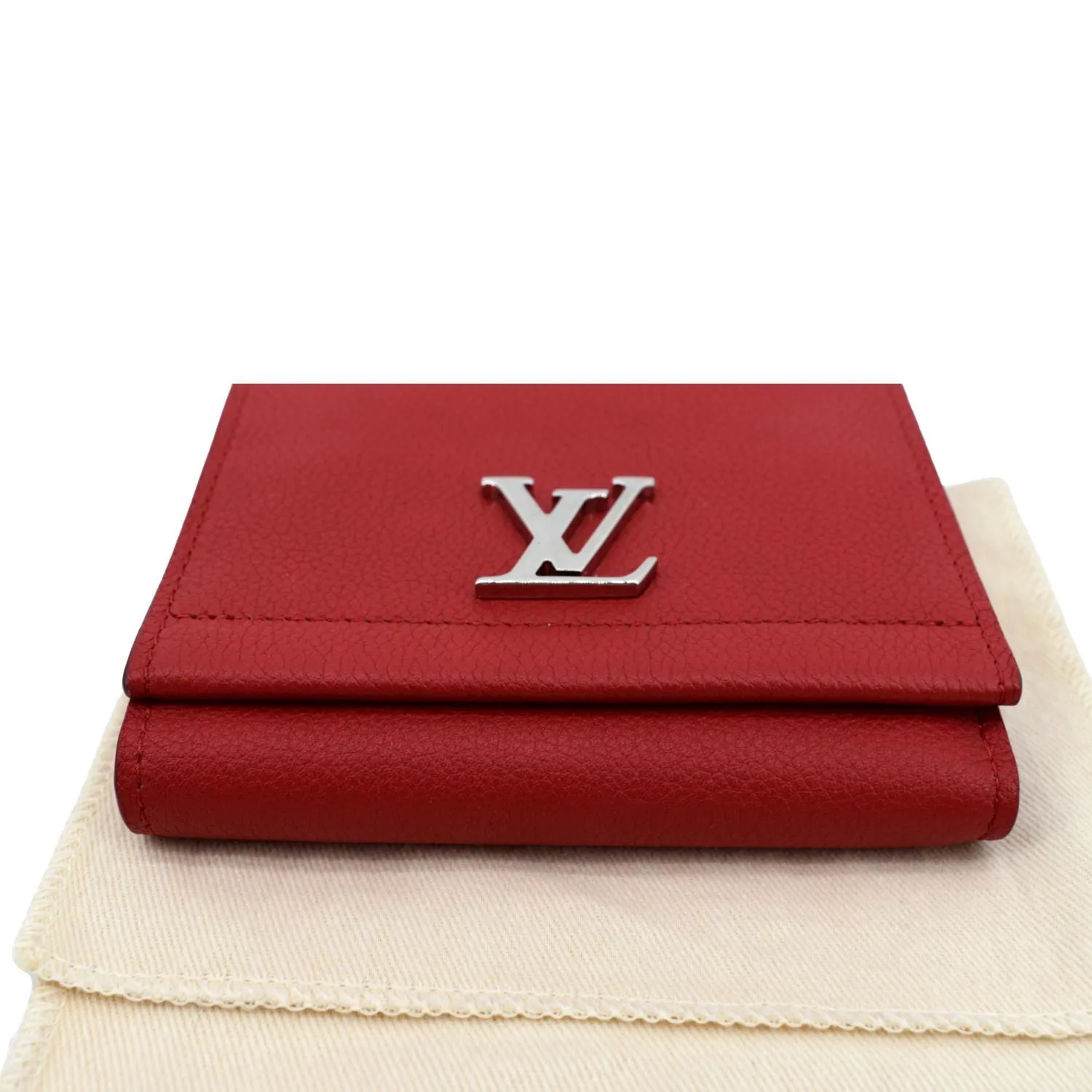 LOUIS VUITTON Lockme II Small Compact Calfskin Leather Wallet Red