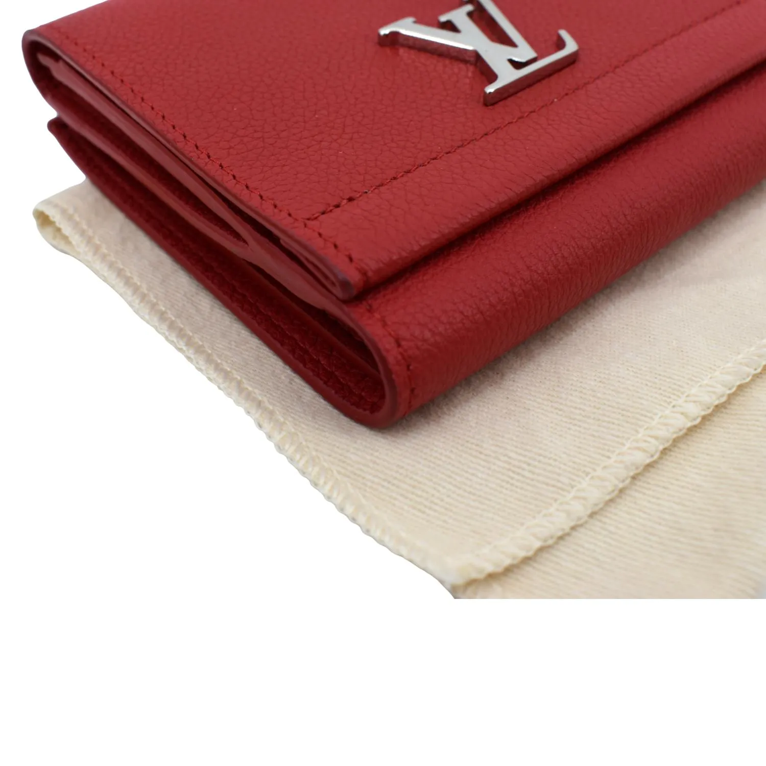 LOUIS VUITTON Lockme II Small Compact Calfskin Leather Wallet Red