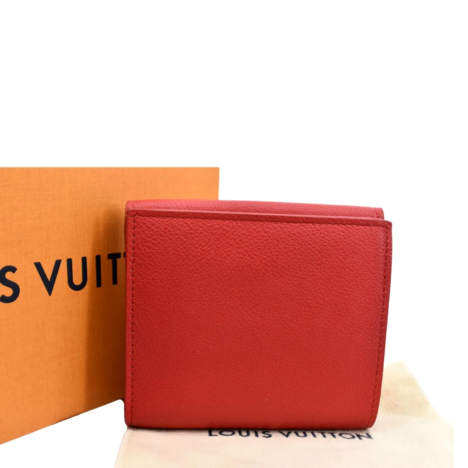 LOUIS VUITTON Lockme II Small Compact Calfskin Leather Wallet Red