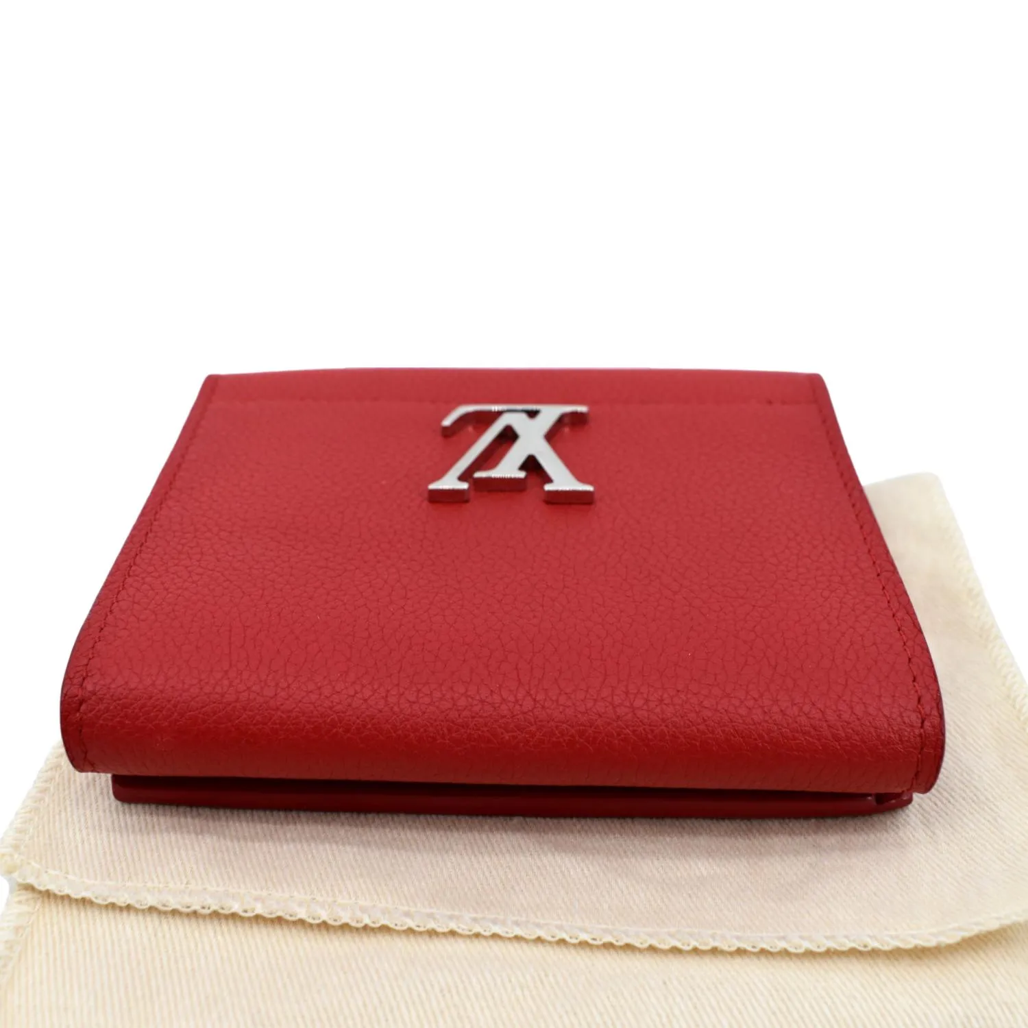 LOUIS VUITTON Lockme II Small Compact Calfskin Leather Wallet Red