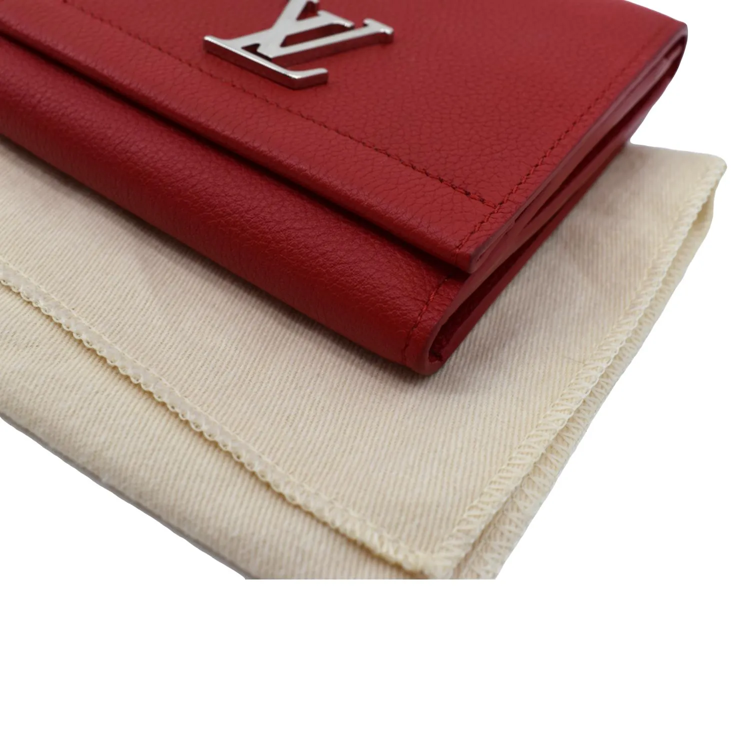 LOUIS VUITTON Lockme II Small Compact Calfskin Leather Wallet Red