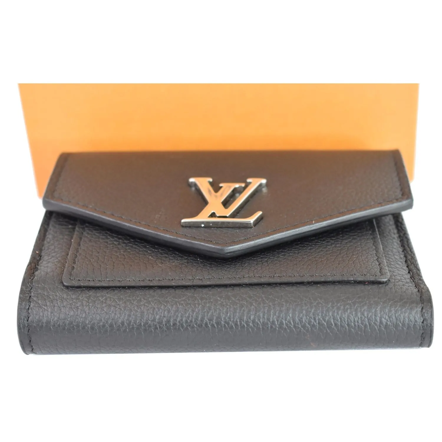 LOUIS VUITTON Mylockme Compact Leather Wallet Black
