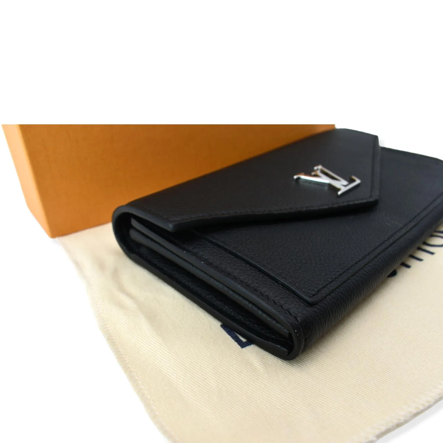 LOUIS VUITTON Mylockme Compact Leather Wallet Black