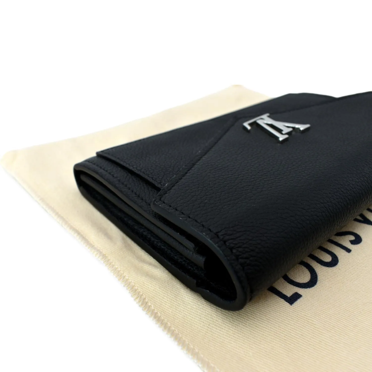 LOUIS VUITTON Mylockme Compact Leather Wallet Black