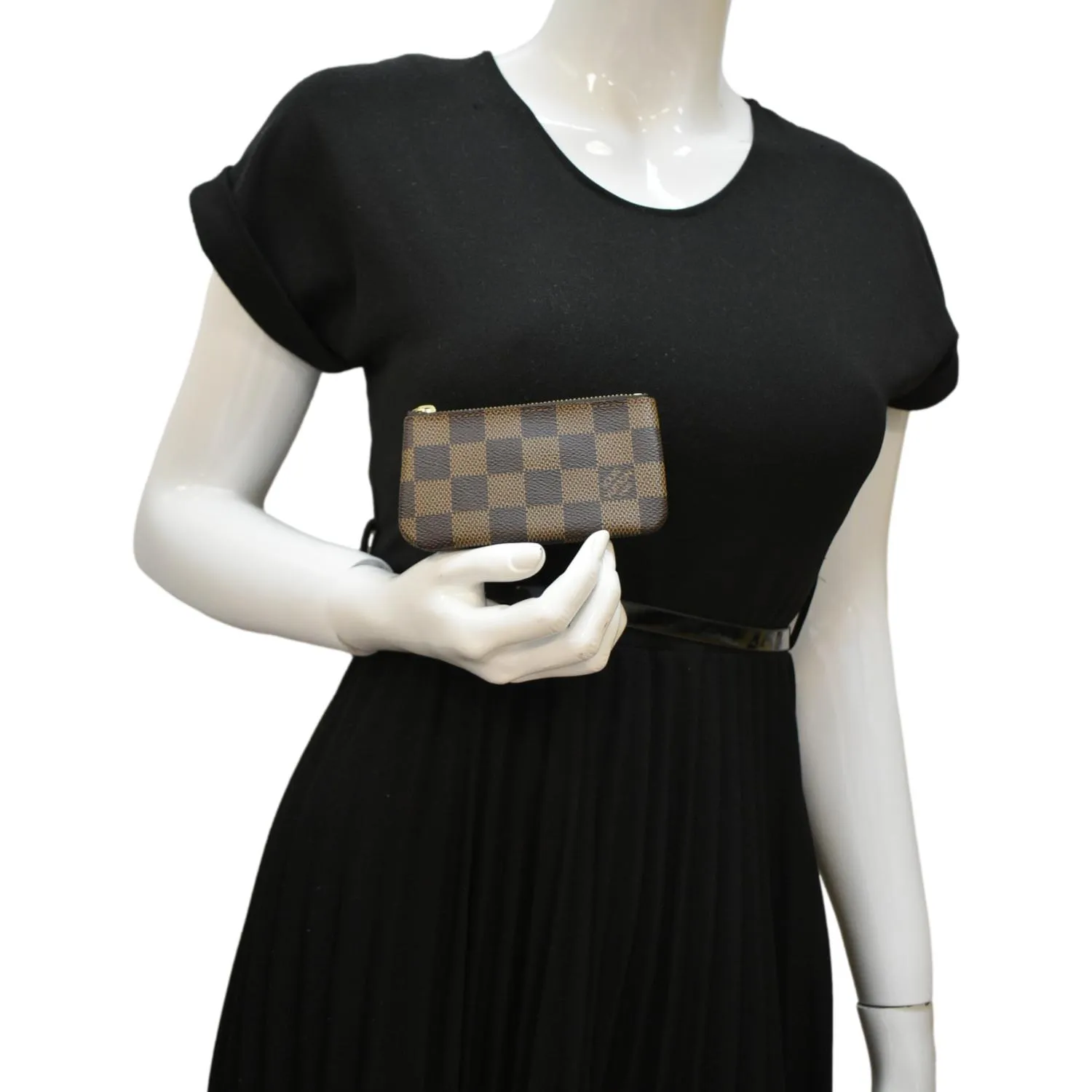 LOUIS VUITTON Pochette Key Cles Damier Ebene Coin Case Brown
