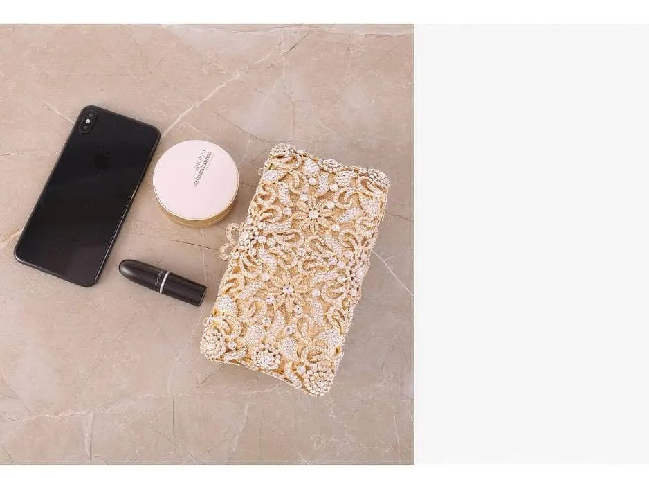 Luxurious Sparkling Floral Rhinestone Decor Purse