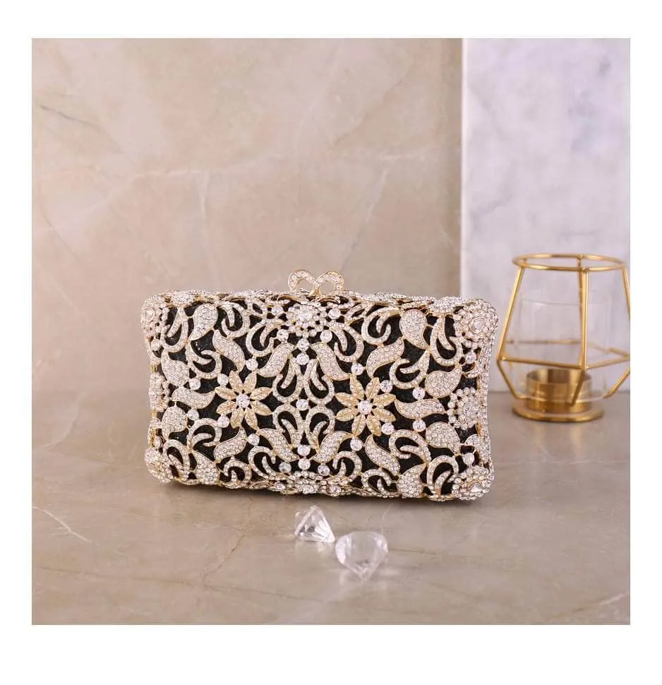 Luxurious Sparkling Floral Rhinestone Decor Purse