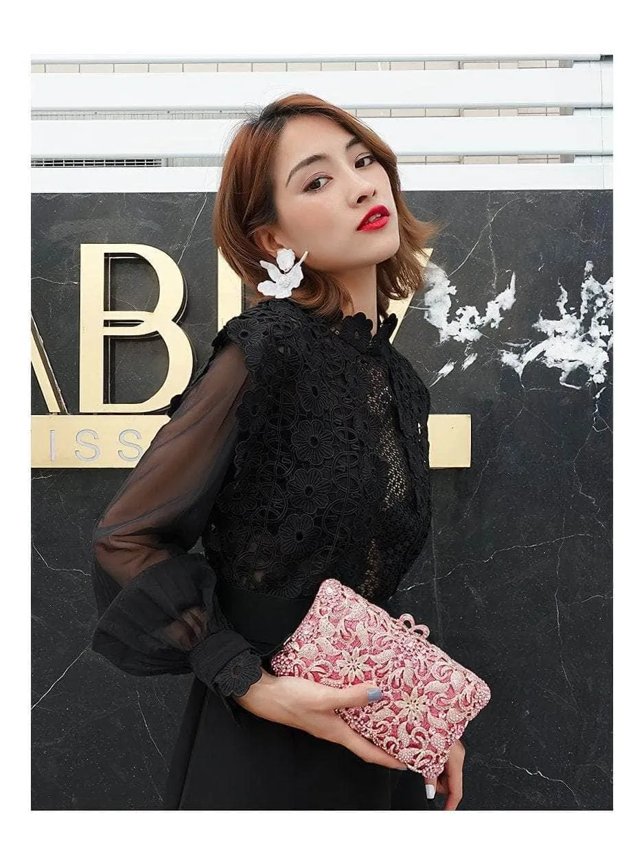 Luxurious Sparkling Floral Rhinestone Decor Purse