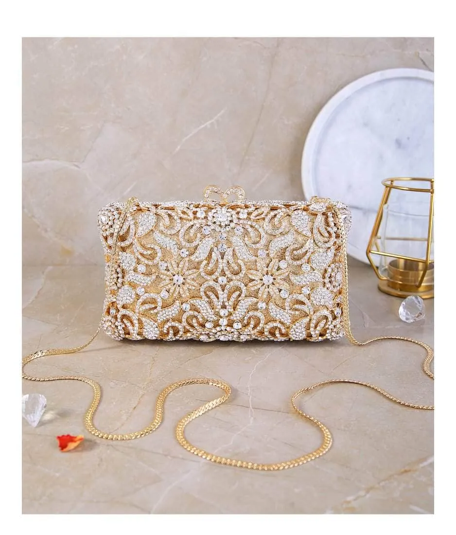 Luxurious Sparkling Floral Rhinestone Decor Purse