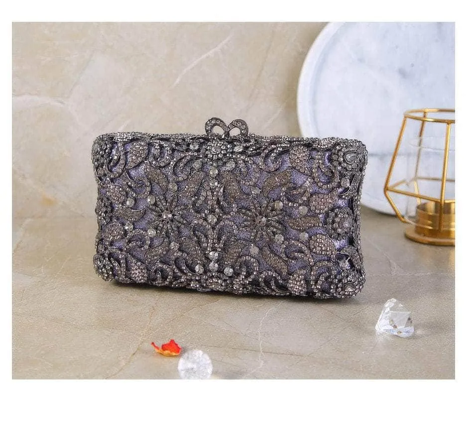 Luxurious Sparkling Floral Rhinestone Decor Purse