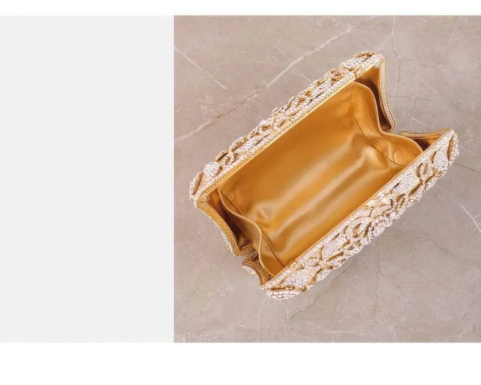 Luxurious Sparkling Floral Rhinestone Decor Purse