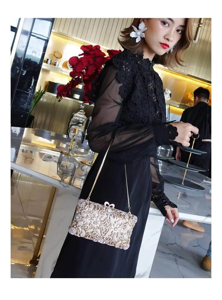 Luxurious Sparkling Floral Rhinestone Decor Purse