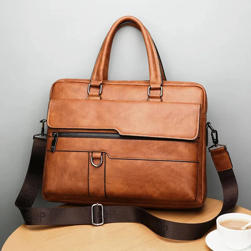 Luxury Briefcase for Men PU Leather Office Handbag Laptop Vintage Shoulder Business Messenger Crossbody Side Portafolio Bag