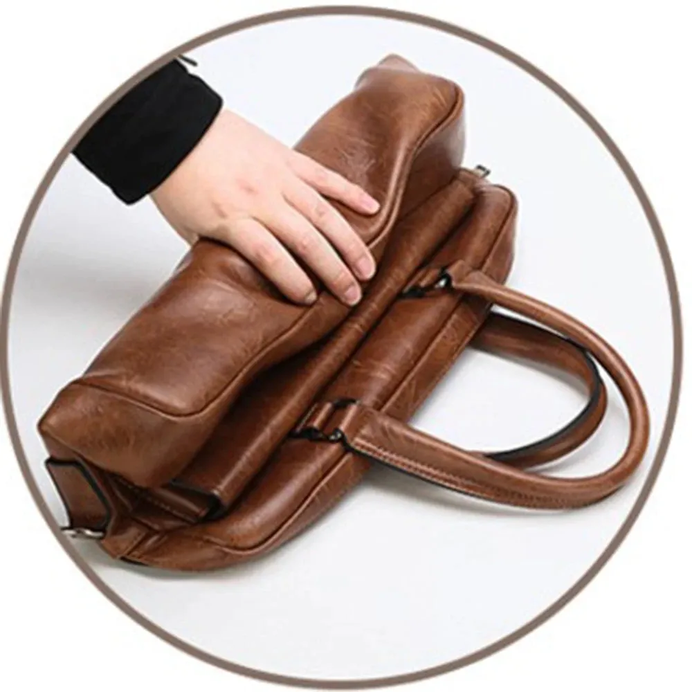 Luxury Briefcase for Men PU Leather Office Handbag Laptop Vintage Shoulder Business Messenger Crossbody Side Portafolio Bag