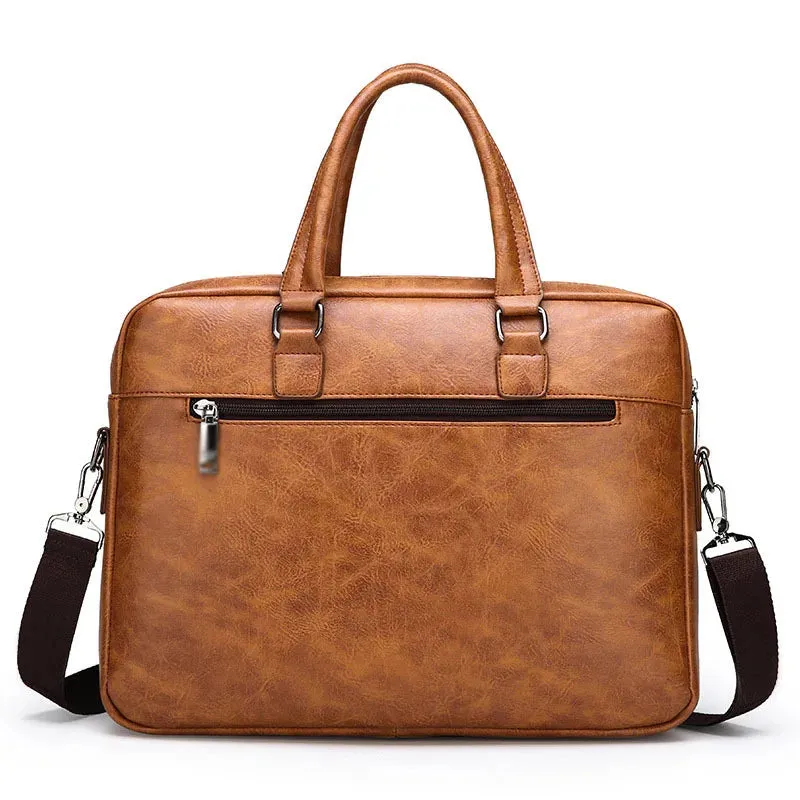 Luxury Briefcase for Men PU Leather Office Handbag Laptop Vintage Shoulder Business Messenger Crossbody Side Portafolio Bag