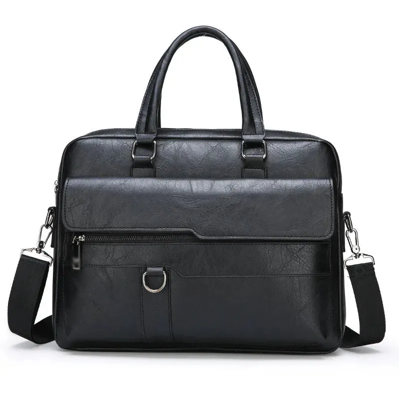 Luxury Briefcase for Men PU Leather Office Handbag Laptop Vintage Shoulder Business Messenger Crossbody Side Portafolio Bag