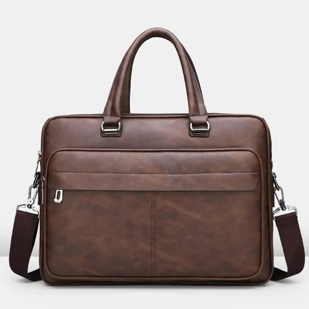 Luxury Briefcase for Men PU Leather Office Handbag Laptop Vintage Shoulder Business Messenger Crossbody Side Portafolio Bag