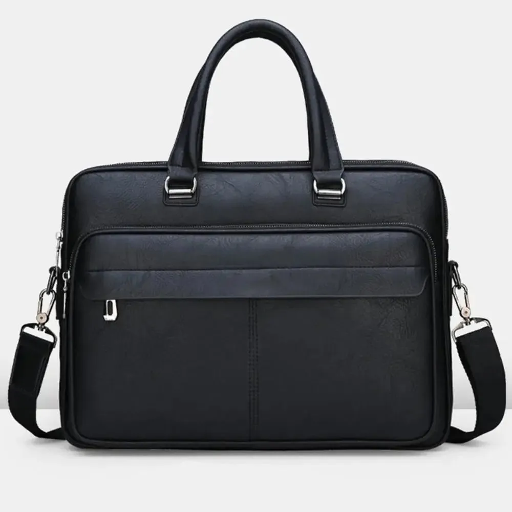 Luxury Briefcase for Men PU Leather Office Handbag Laptop Vintage Shoulder Business Messenger Crossbody Side Portafolio Bag
