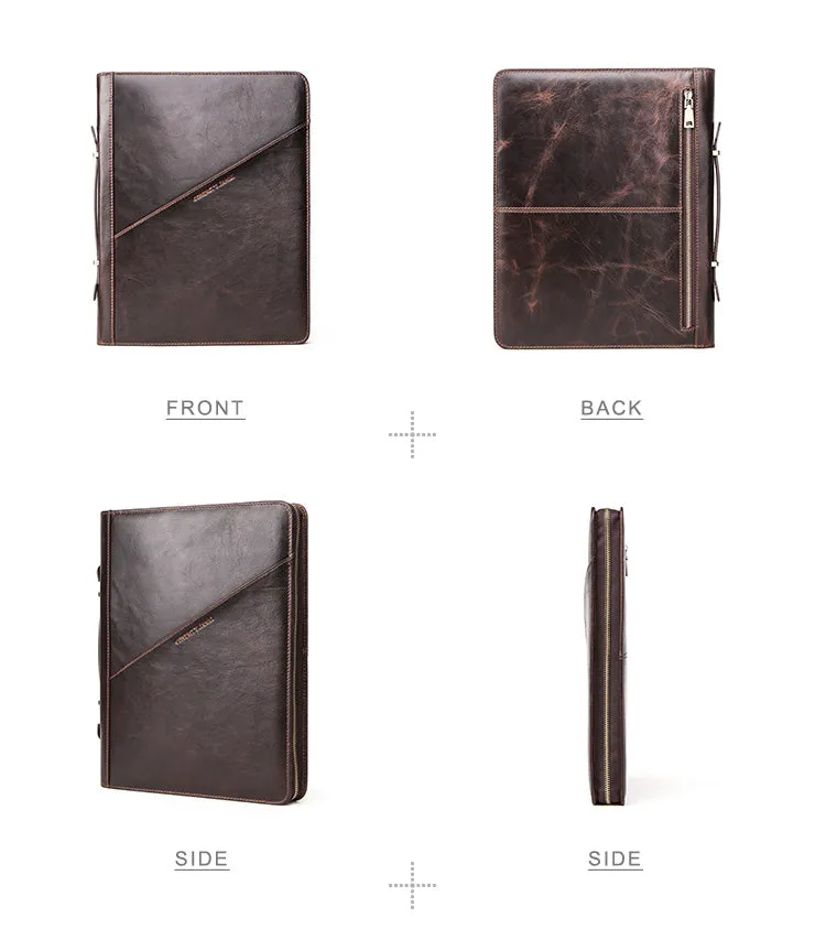 Men's Sleek Crazy Horse Leather Waterproof Laptop Briefcase