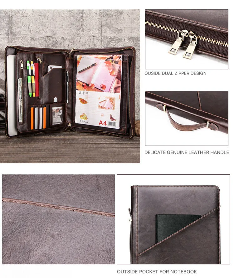 Men's Sleek Crazy Horse Leather Waterproof Laptop Briefcase