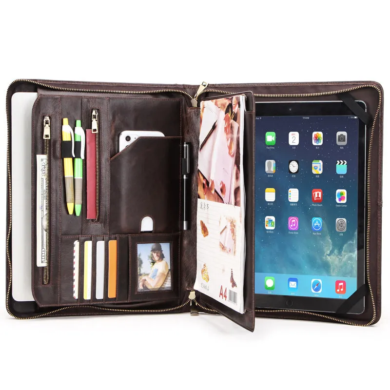 Men's Sleek Crazy Horse Leather Waterproof Laptop Briefcase
