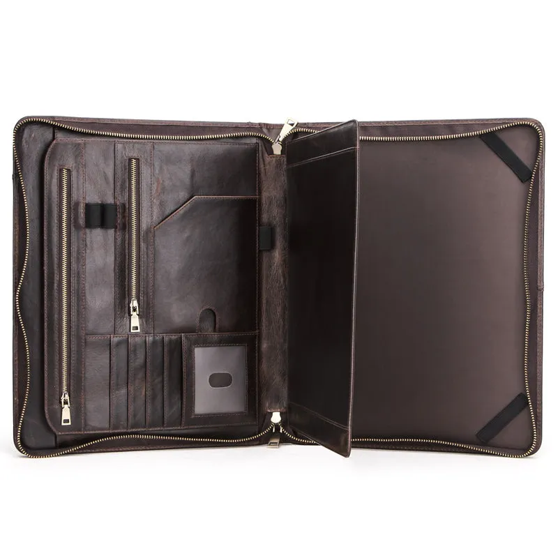 Men's Sleek Crazy Horse Leather Waterproof Laptop Briefcase