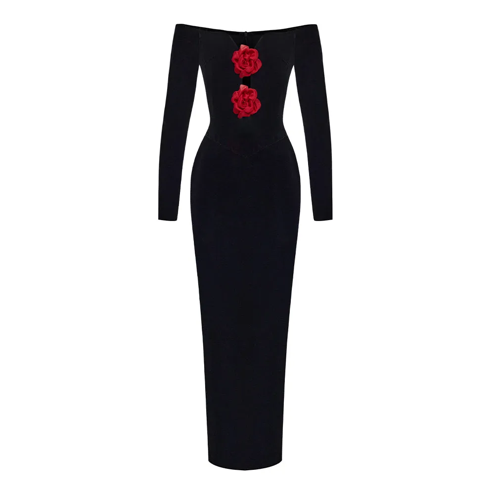 Off Shoulder Long Sleeve Plain Maxi Dress KLYF1293