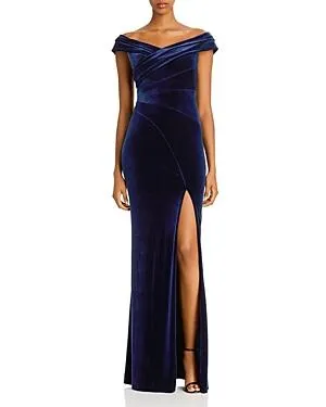 Off-the-Shoulder  Side Split Velvet Gown