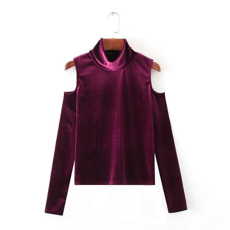 Open shoulder Velvet Shirt