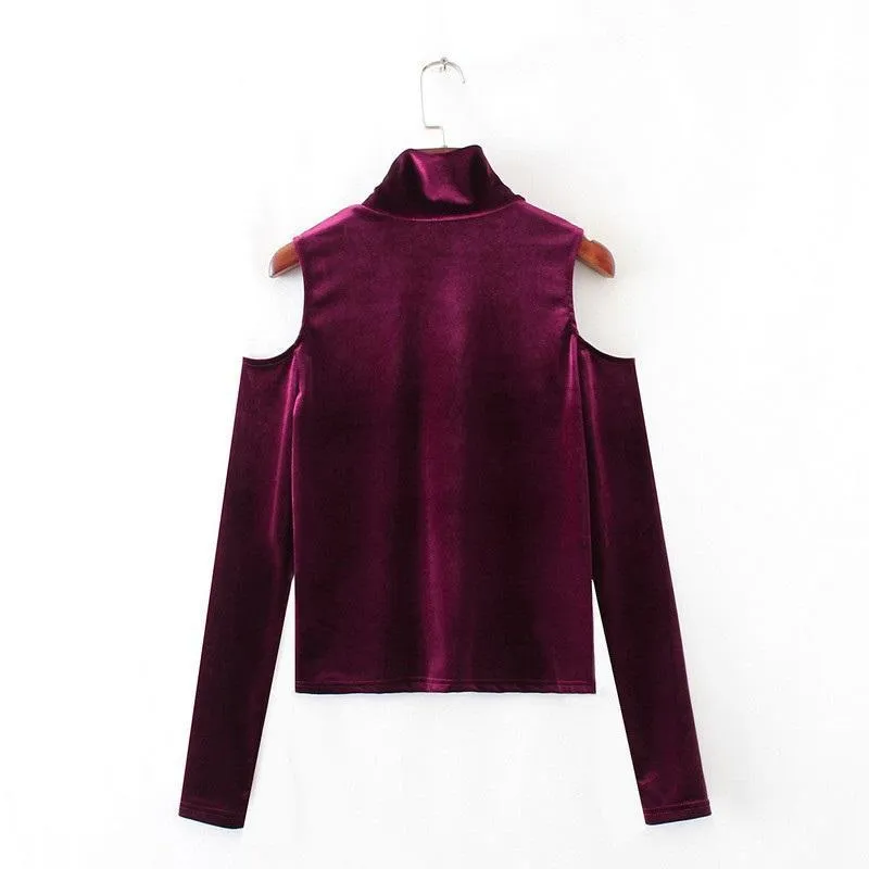 Open shoulder Velvet Shirt