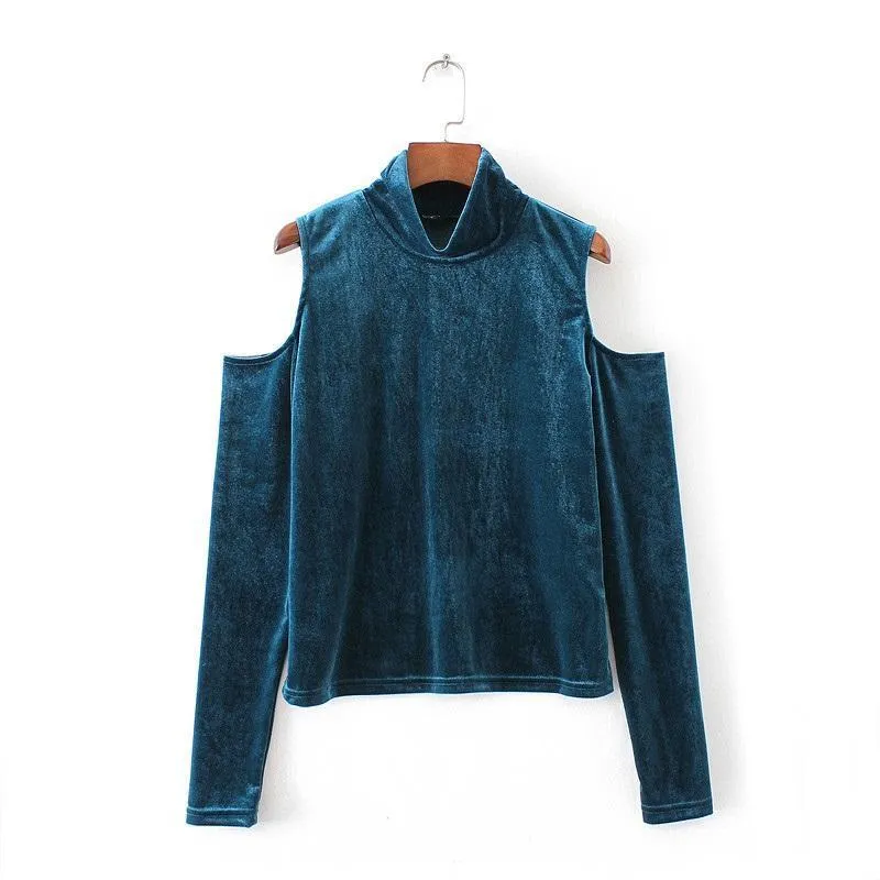 Open shoulder Velvet Shirt