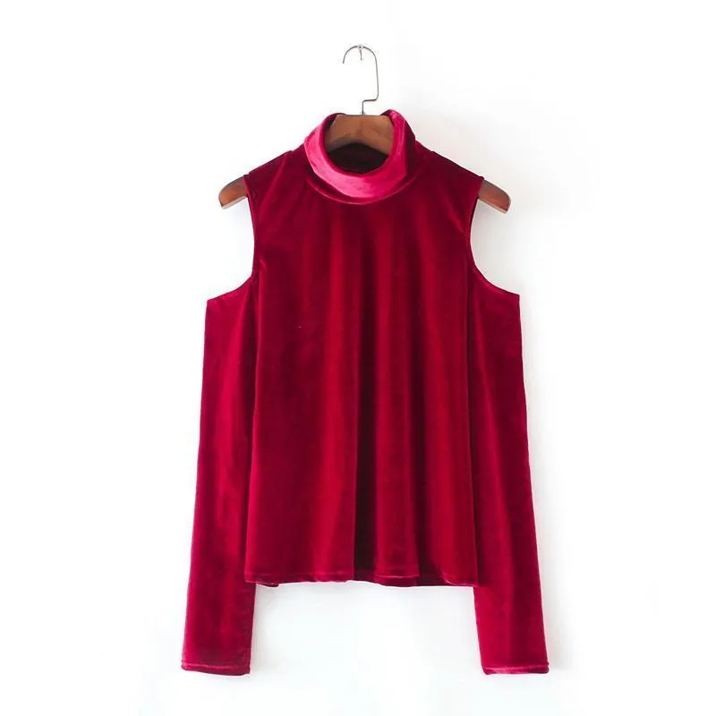 Open shoulder Velvet Shirt