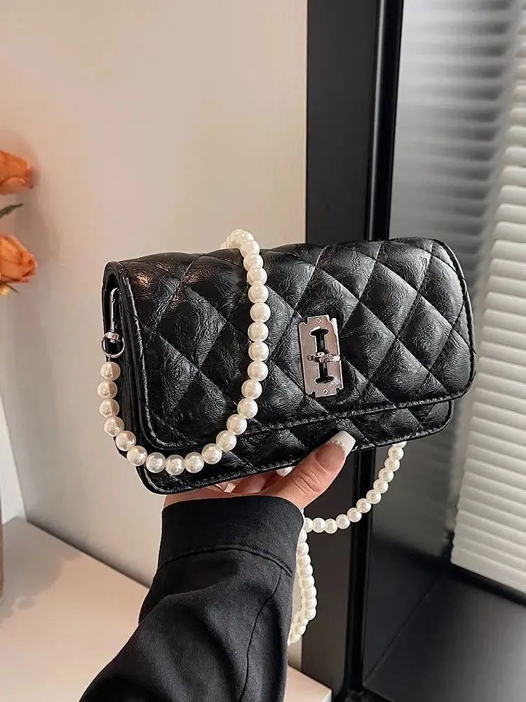 Pearl Strap Quilted Small Square Bag