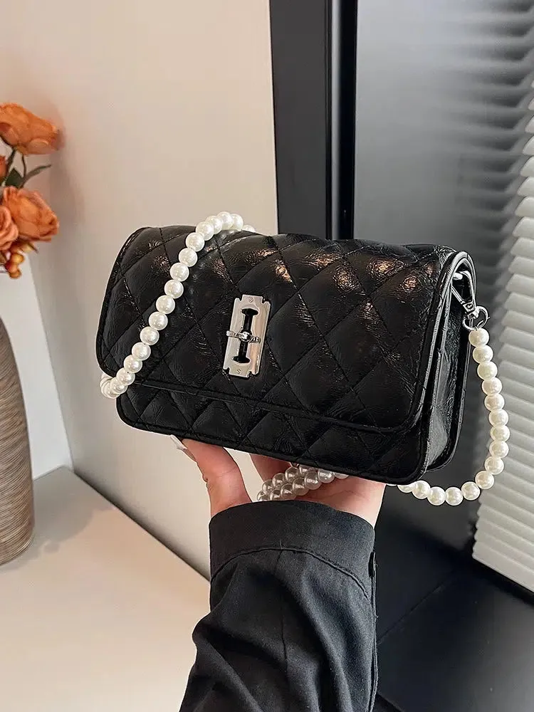 Pearl Strap Quilted Small Square Bag