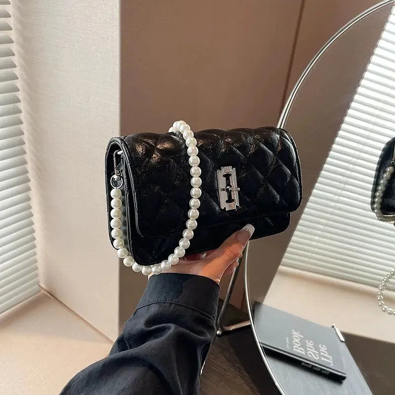 Pearl Strap Quilted Small Square Bag