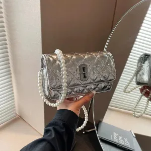 Pearl Strap Quilted Small Square Bag