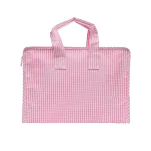 Personalized Nylon Gingham Pink Overnight Tote