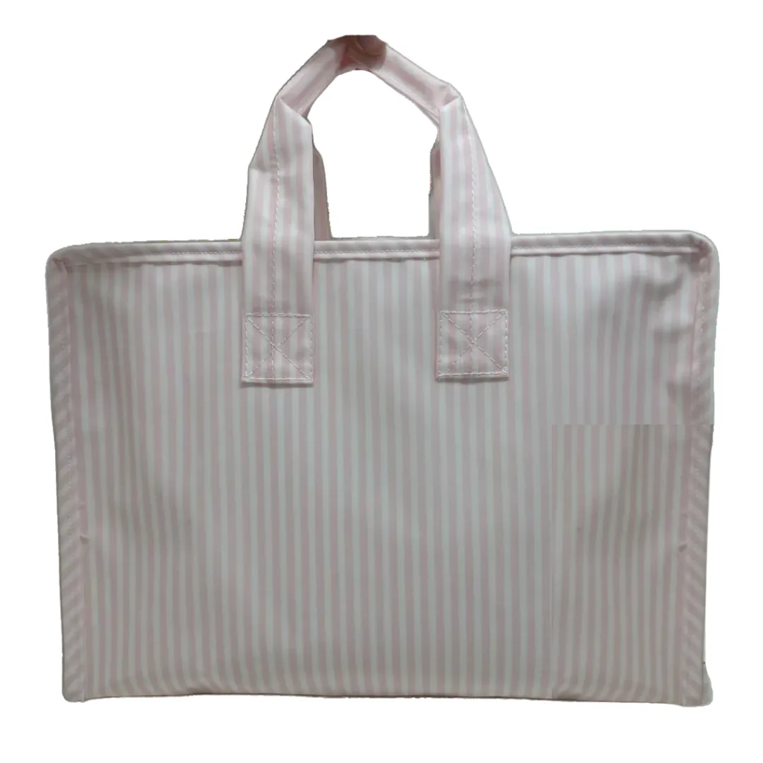Personalized Nylon Pink Stripes Overnight Tote