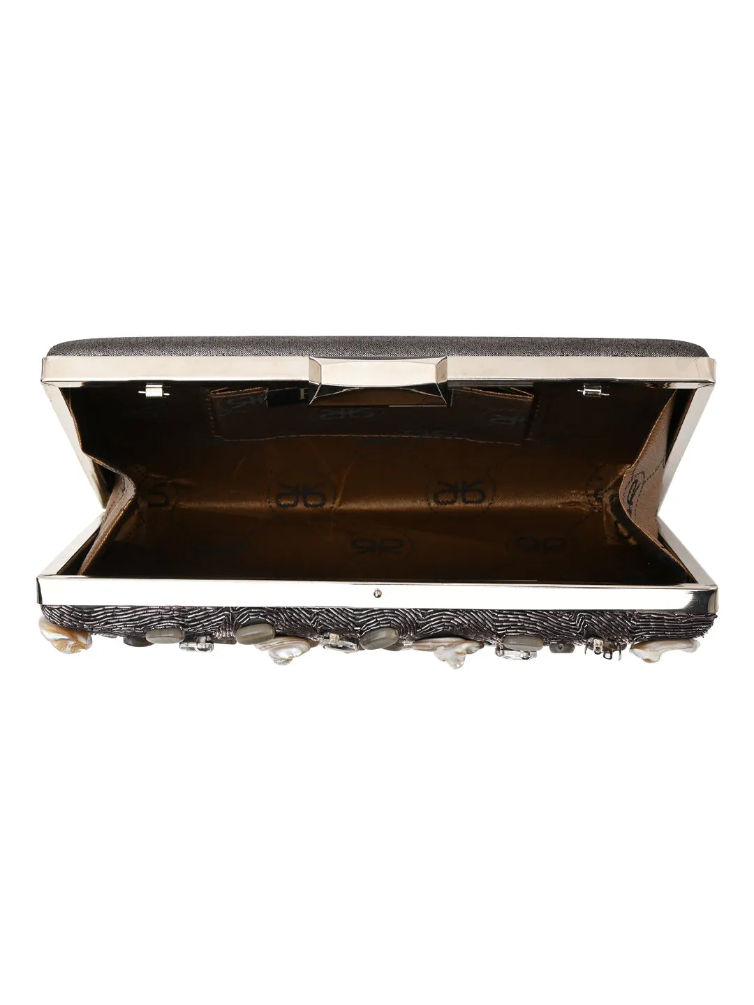 Rocia By Regal Grey Women Mother Of Pearl Hand Embroidered Clutch