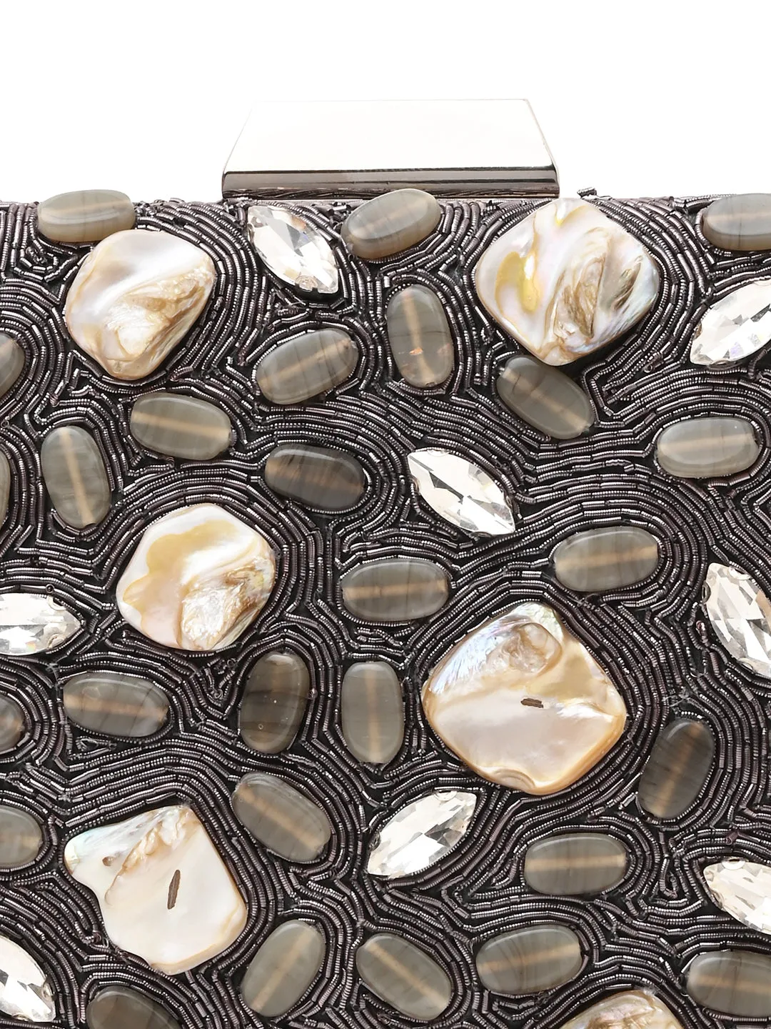 Rocia By Regal Grey Women Mother Of Pearl Hand Embroidered Clutch