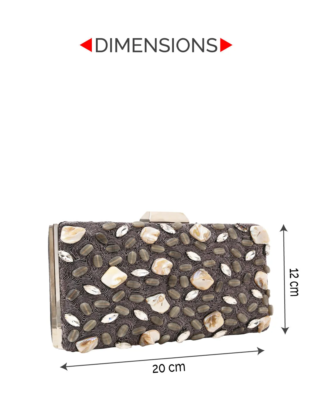 Rocia By Regal Grey Women Mother Of Pearl Hand Embroidered Clutch
