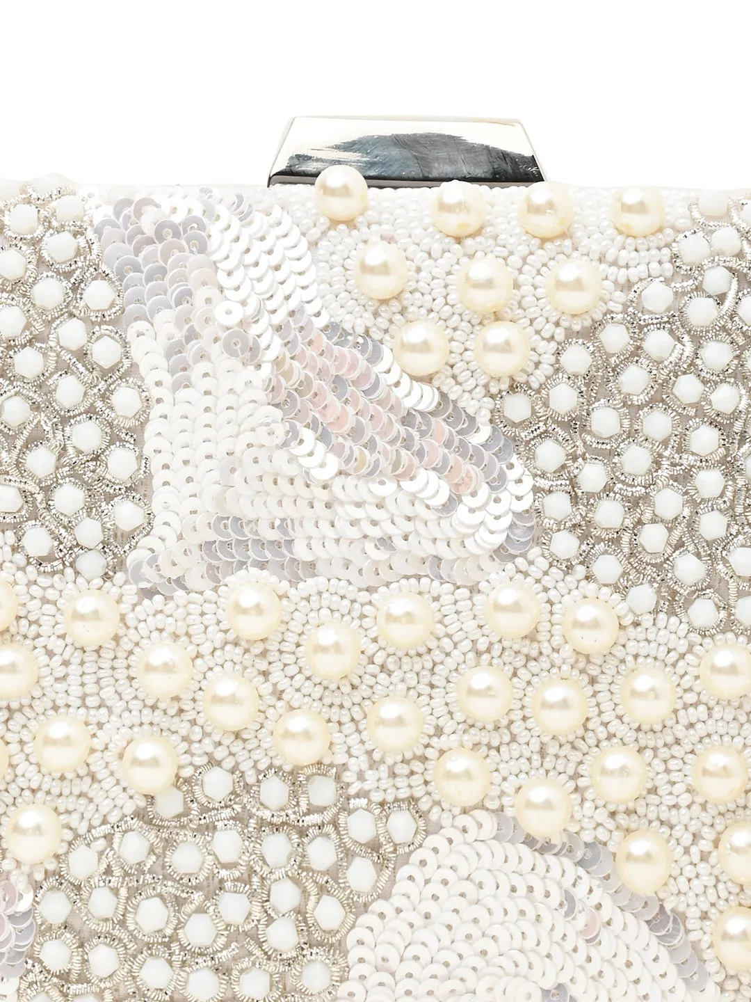Rocia By Regal Ivory Women Heavy Hand Embroidered Metal Clutch