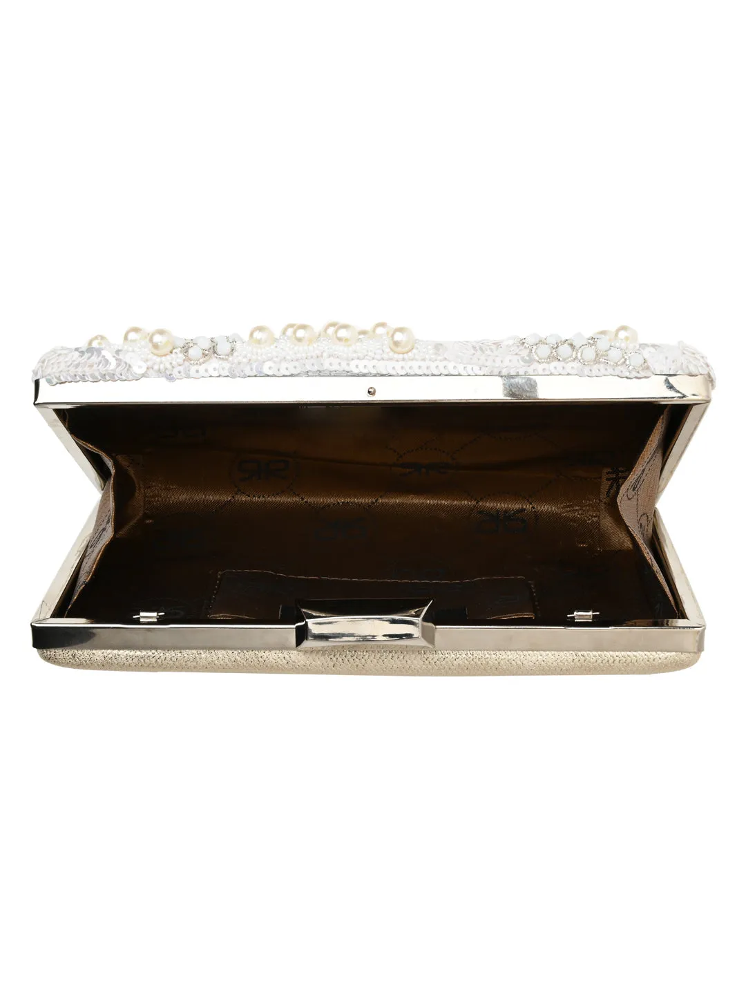 Rocia By Regal Ivory Women Heavy Hand Embroidered Metal Clutch