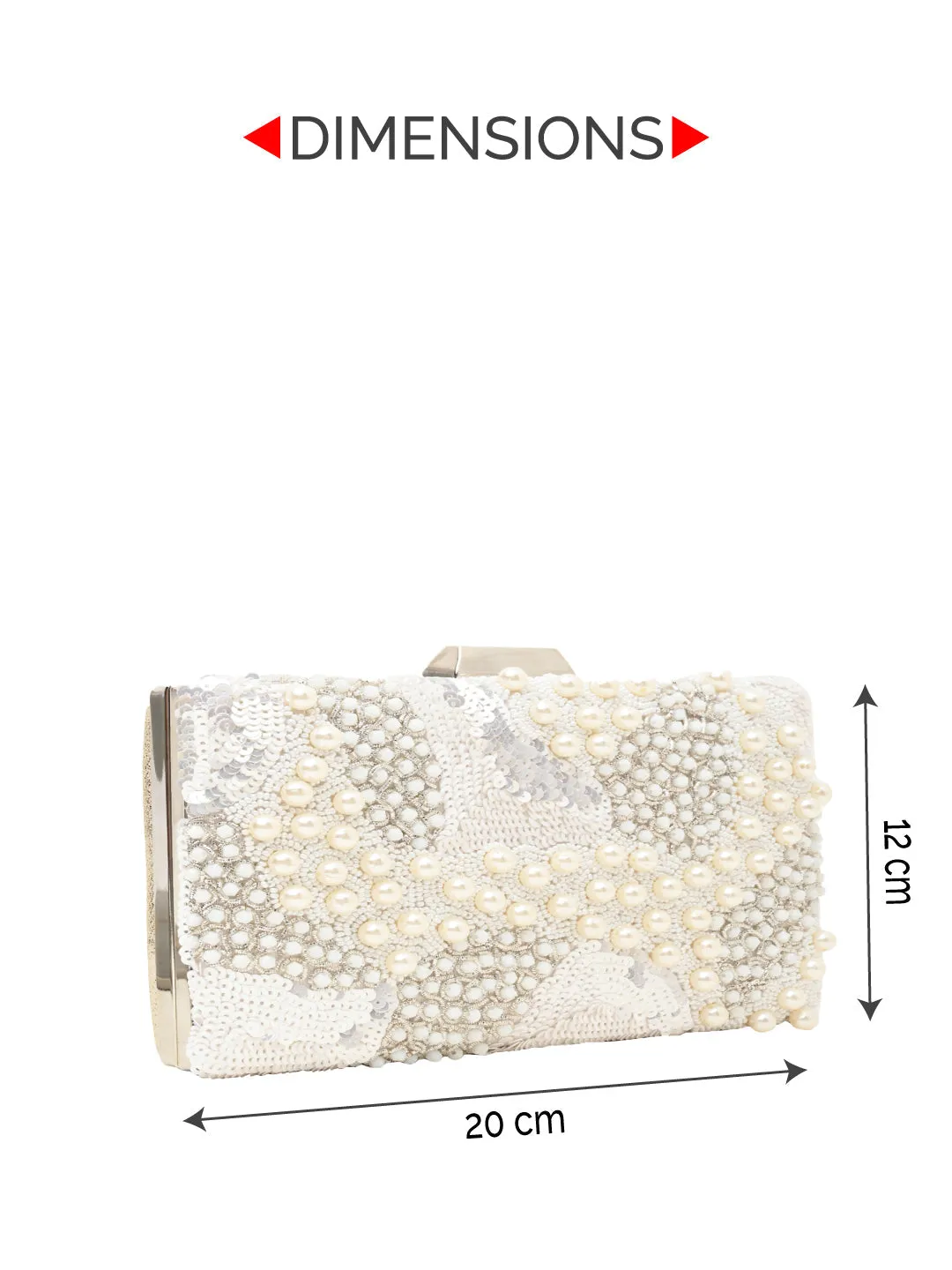 Rocia By Regal Ivory Women Heavy Hand Embroidered Metal Clutch